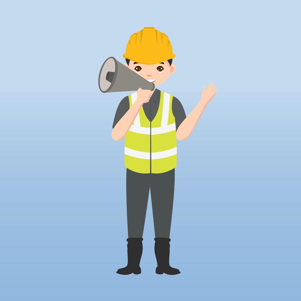 Architect, technician and builders and engineers and mechanics and Construction Worker People teamwork ,Vector illustration cartoon character. Engineer with yellow safety helmet in construction site. vector