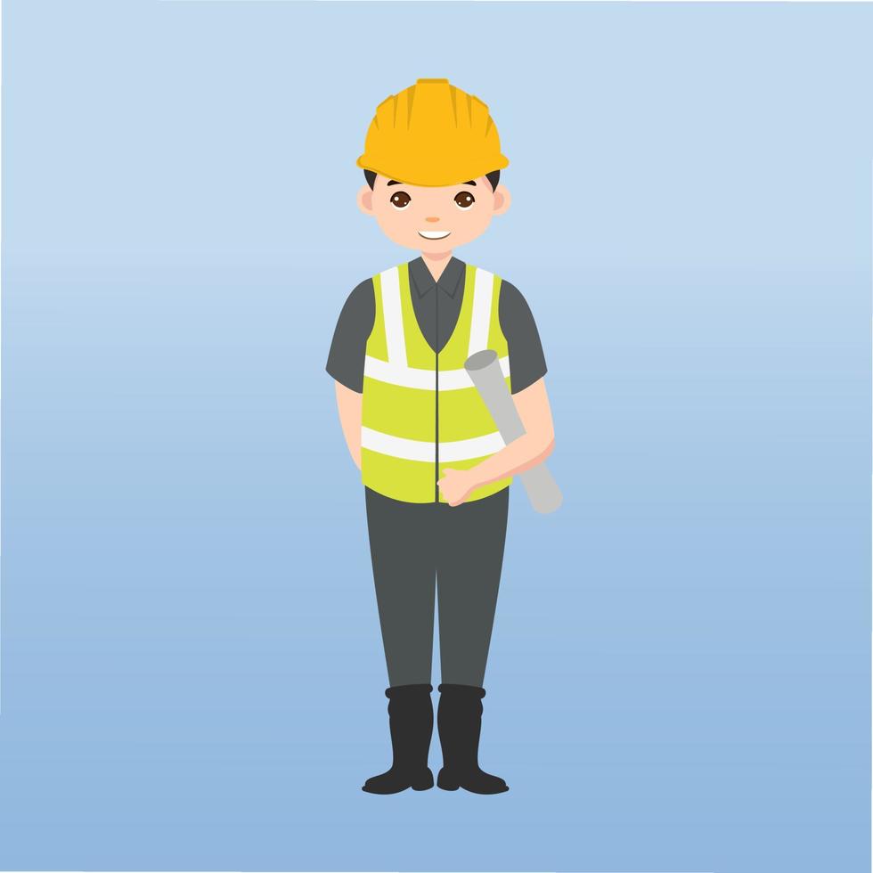 Architect, technician and builders and engineers and mechanics and Construction Worker People teamwork ,Vector illustration cartoon character. Engineer with yellow safety helmet in construction site. vector