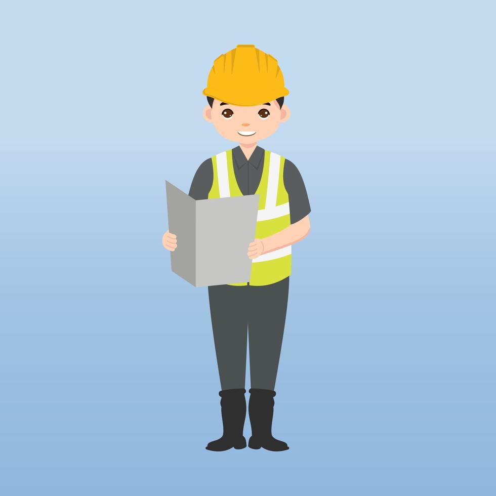 Architect, technician and builders and engineers and mechanics and Construction Worker People teamwork ,Vector illustration cartoon character. Engineer with yellow safety helmet in construction site. vector