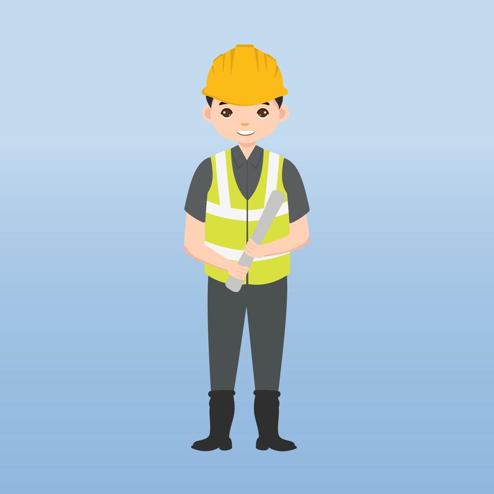 Architect, technician and builders and engineers and mechanics and Construction Worker,Vector illustration cartoon character. Woman engineer with white safety helmet and vest in construction site. vector