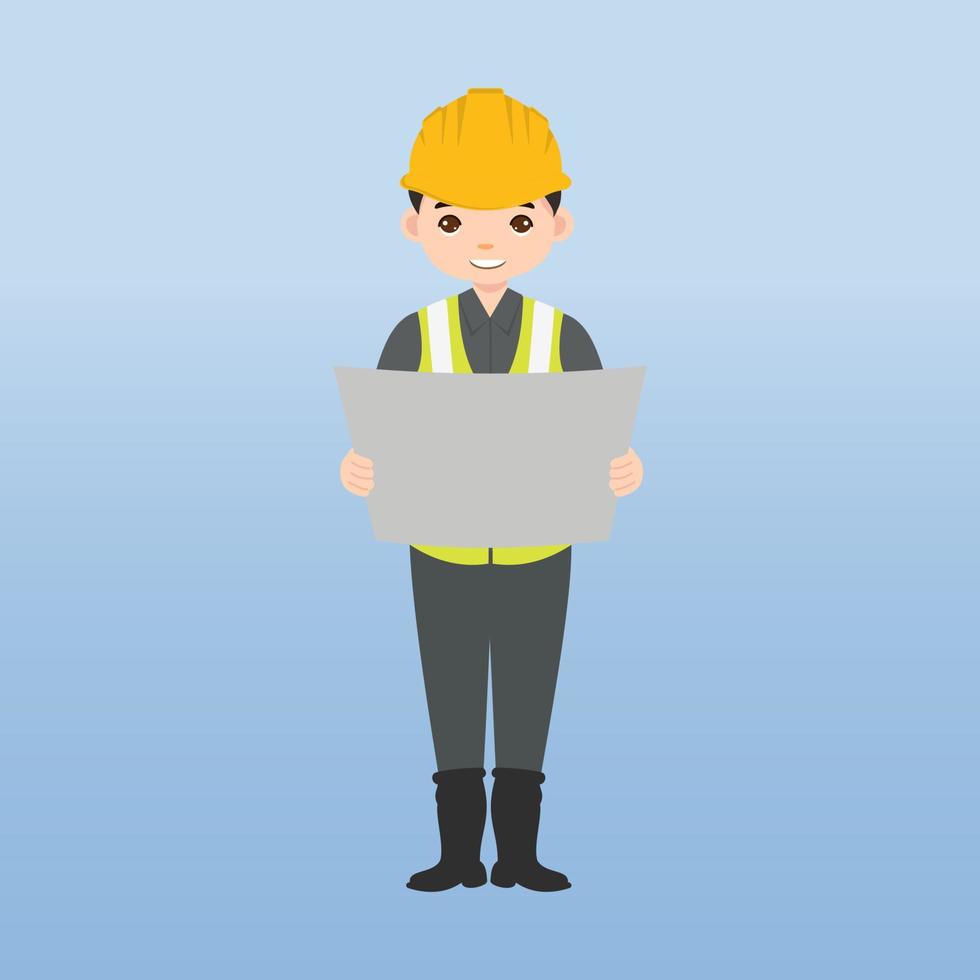 Architect, technician and builders and engineers and mechanics and Construction Worker,Vector illustration cartoon character. Woman engineer with white safety helmet and vest in construction site. vector