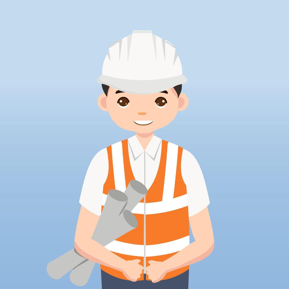 Architect, technician and builders and engineers and mechanics and Construction Worker People teamwork ,Vector illustration cartoon character. Engineer with white safety helmet in construction site. vector