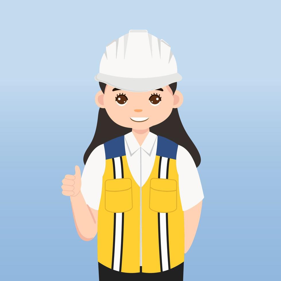 arquitecto, técnico y constructores e ingenieros y mecánicos y trabajadores de la construcción trabajo en equipo, personaje de dibujos animados de ilustración vectorial. ingeniero con casco de seguridad blanco en obra. vector