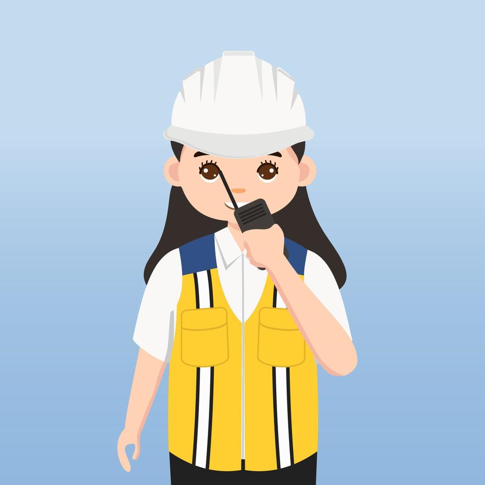 arquitecto, técnico y constructores e ingenieros y mecánicos y trabajadores de la construcción trabajo en equipo, personaje de dibujos animados de ilustración vectorial. ingeniero con casco de seguridad blanco en obra. vector