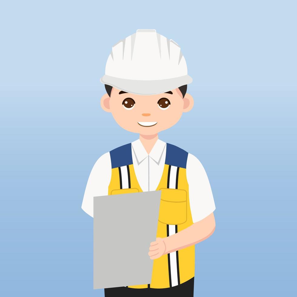 Architect, technician and builders and engineers and mechanics and Construction Worker,Vector illustration cartoon character. Engineer with white safety helmet and vest in construction site. vector