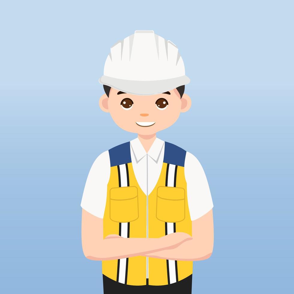 Architect, technician and builders and engineers and mechanics and Construction Worker,Vector illustration cartoon character. Engineer with white safety helmet and vest in construction site. vector