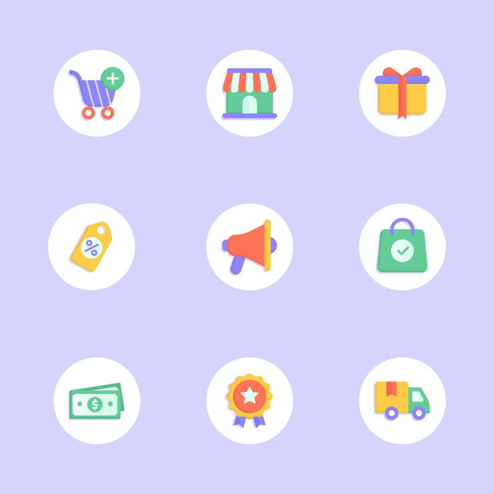 Soft Vibrant Flat E-Commerce Apps UI Icons Set vector