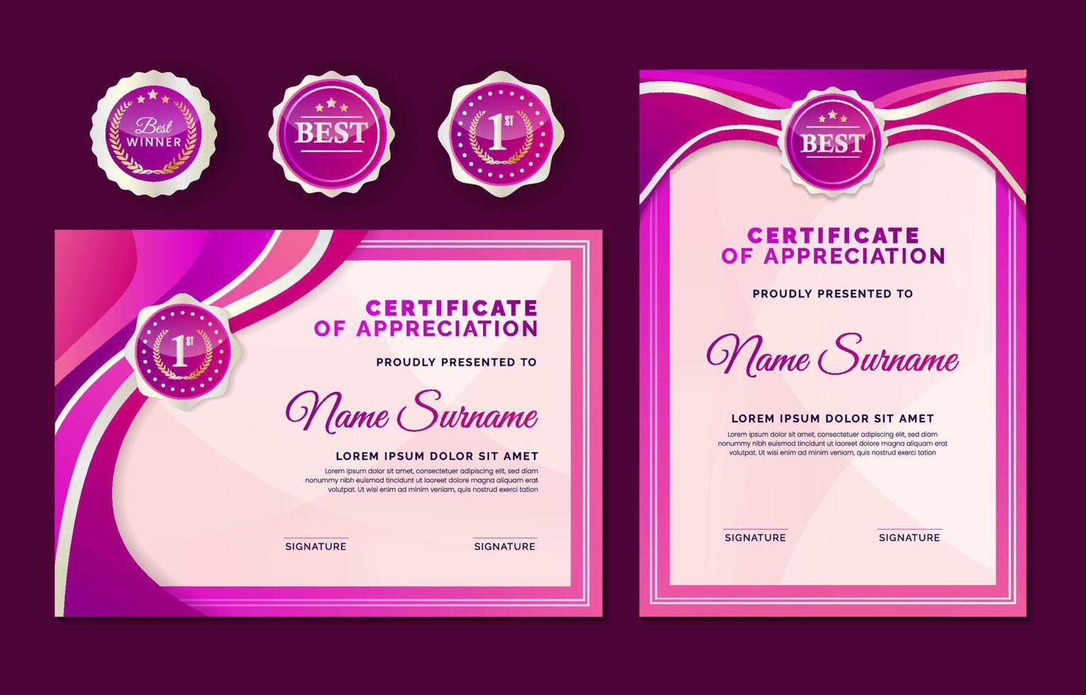 Vibrant Magenta Waves Certificate of Appreciation vector