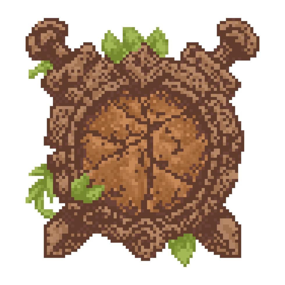 Pixel art moldy old wooden shield and sword vector