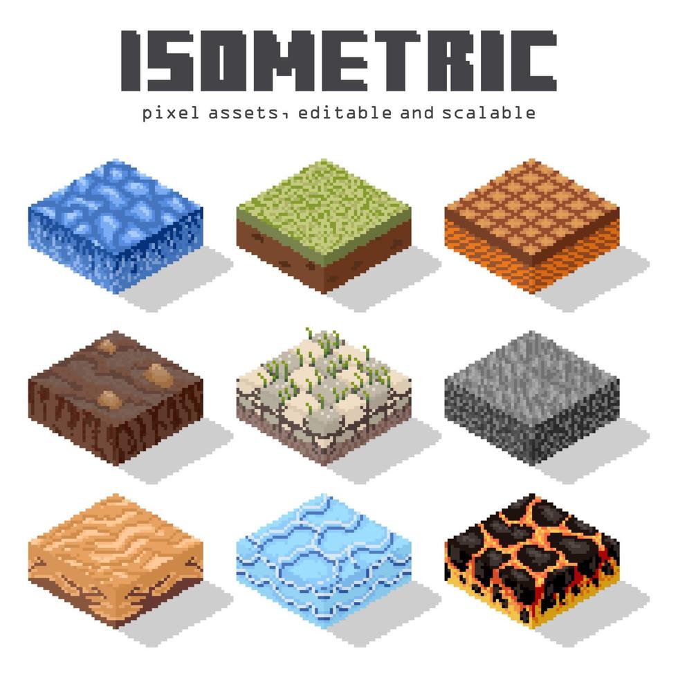 Free Vector, isometric tiles decoration game pixel assets vector