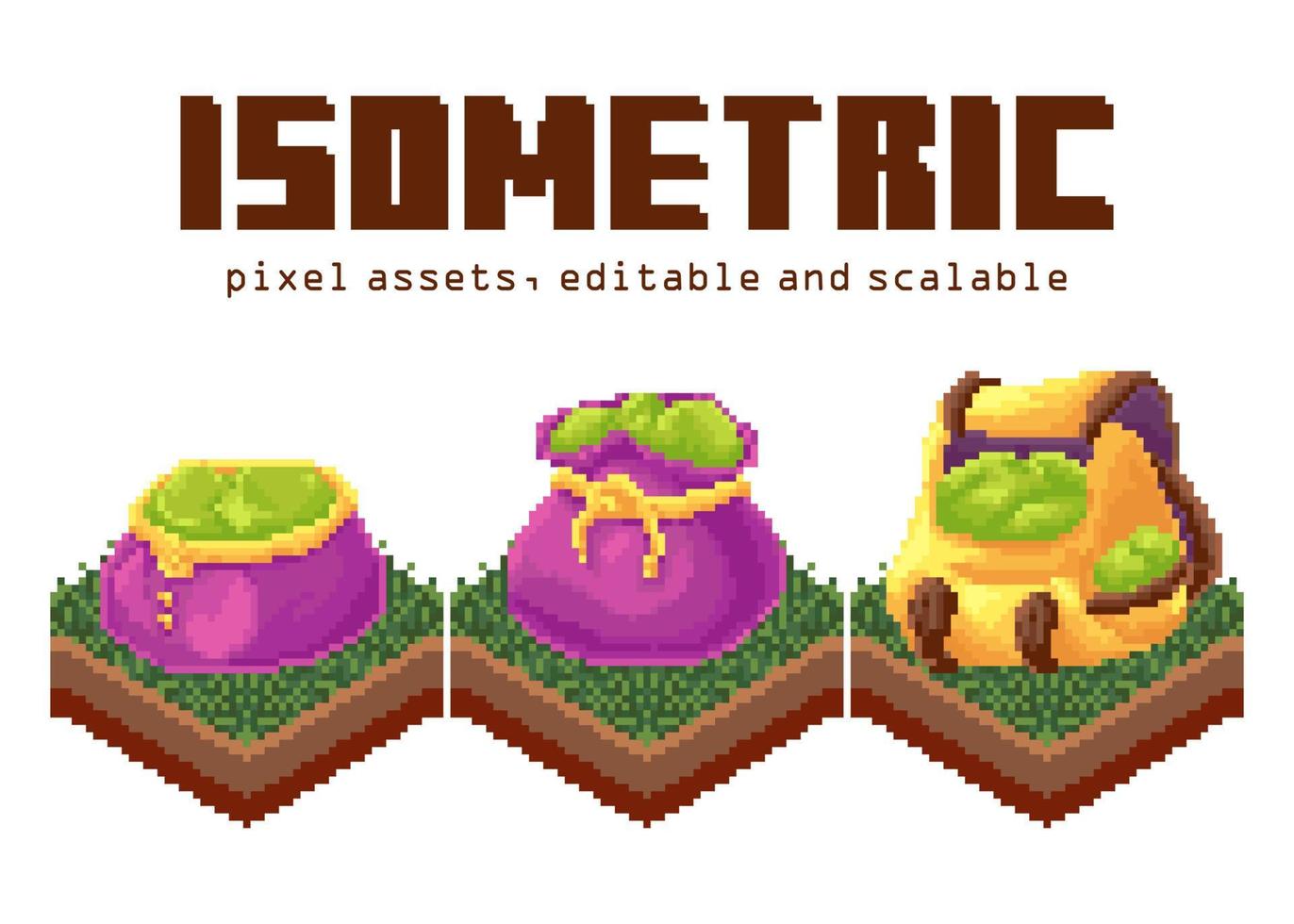 Isometric pixel asset gem pocket vector