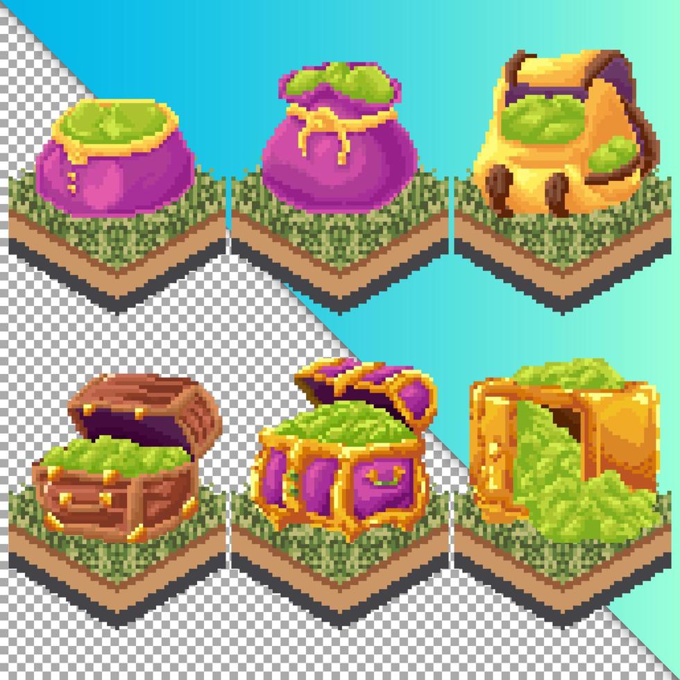 Free vector isometric game pixel asset treasure gem