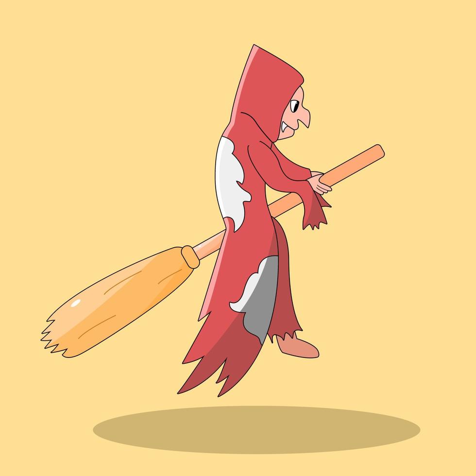 Vector Illustration Of A Witch Design Woman Riding Her Flying Broomstick