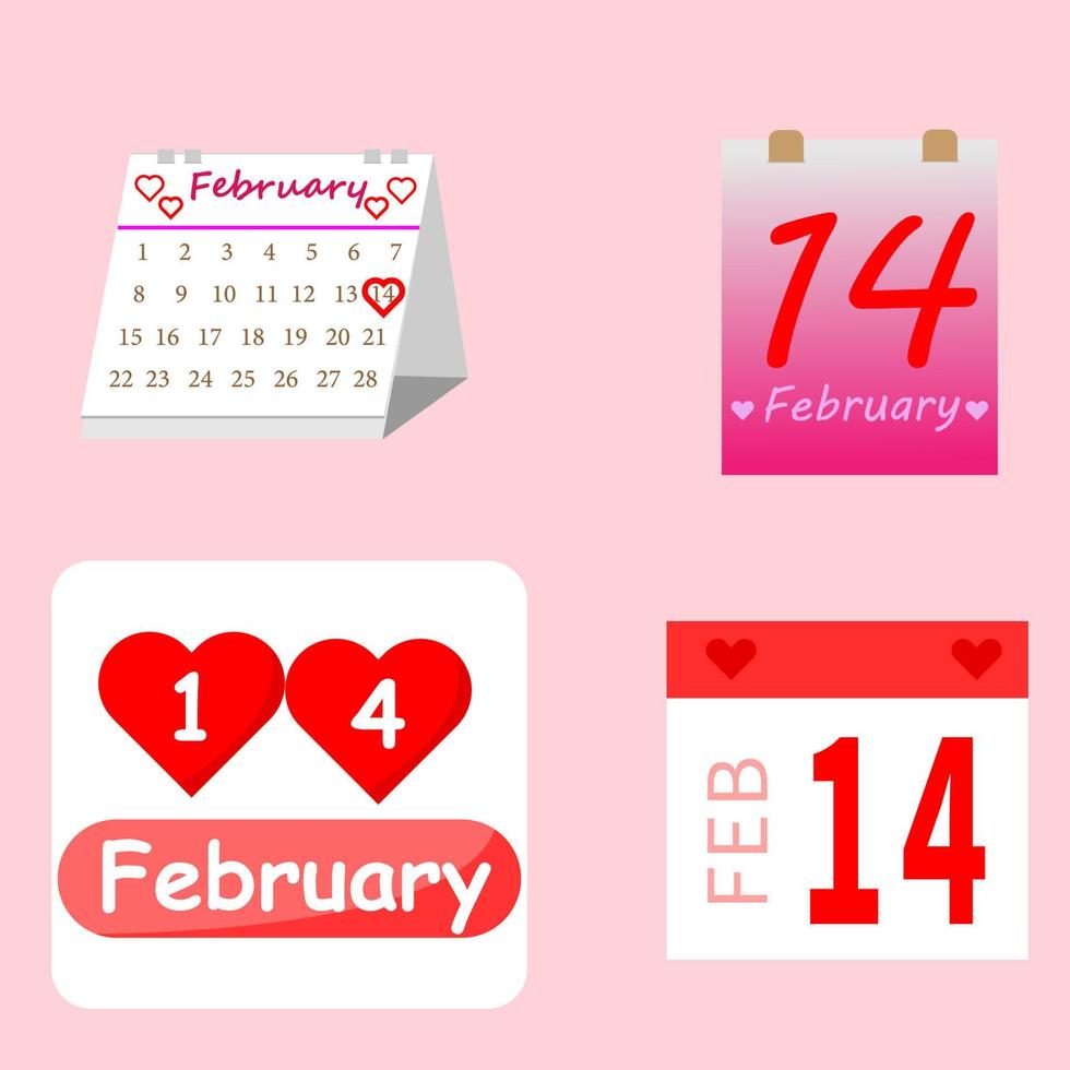 un conjunto de calendario del día de san valentín. cita de san valentin vector