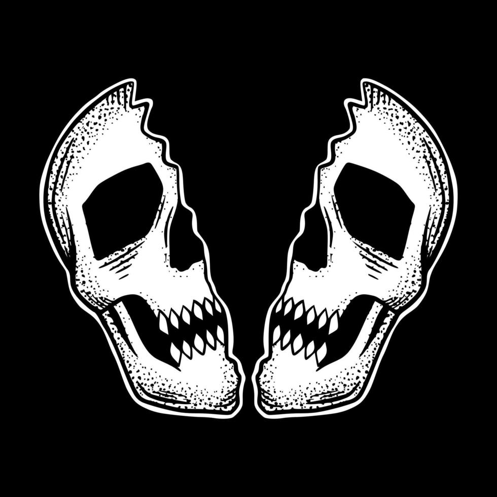 skull art Illustration hand drawn black and white vector for tattoo, sticker, logo etc