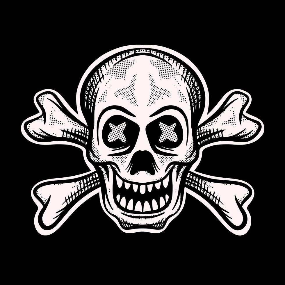 skull art Illustration hand drawn black and white vector for tattoo, sticker, logo etc