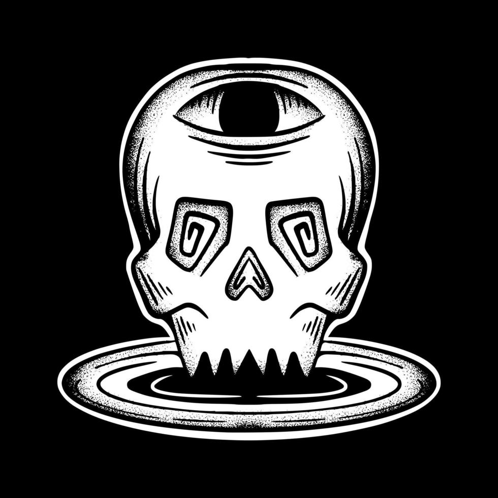 Skull art Illustration hand drawn black and white vector for tattoo, sticker, logo etc