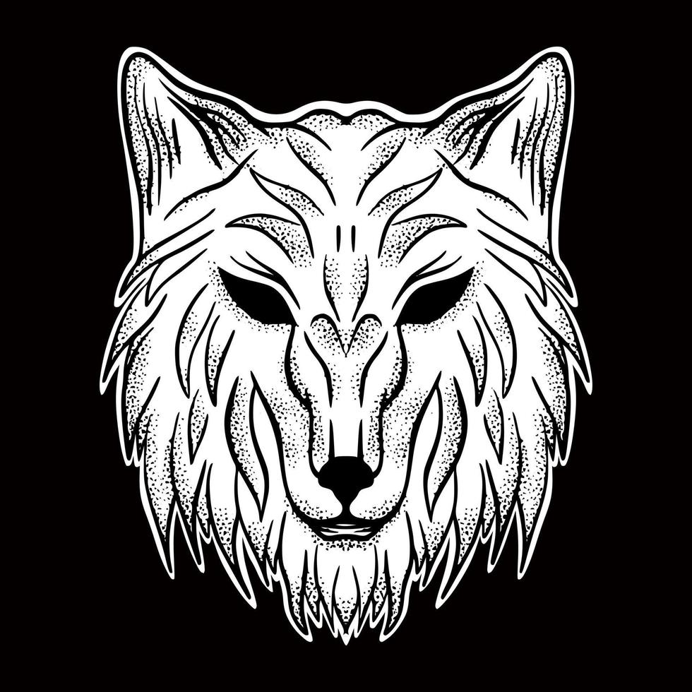 Wolf head art Illustration hand drawn black and white vector for tattoo, sticker, logo etc