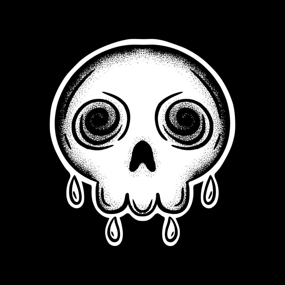Skull art Illustration hand drawn black and white vector for tattoo, sticker, logo etc