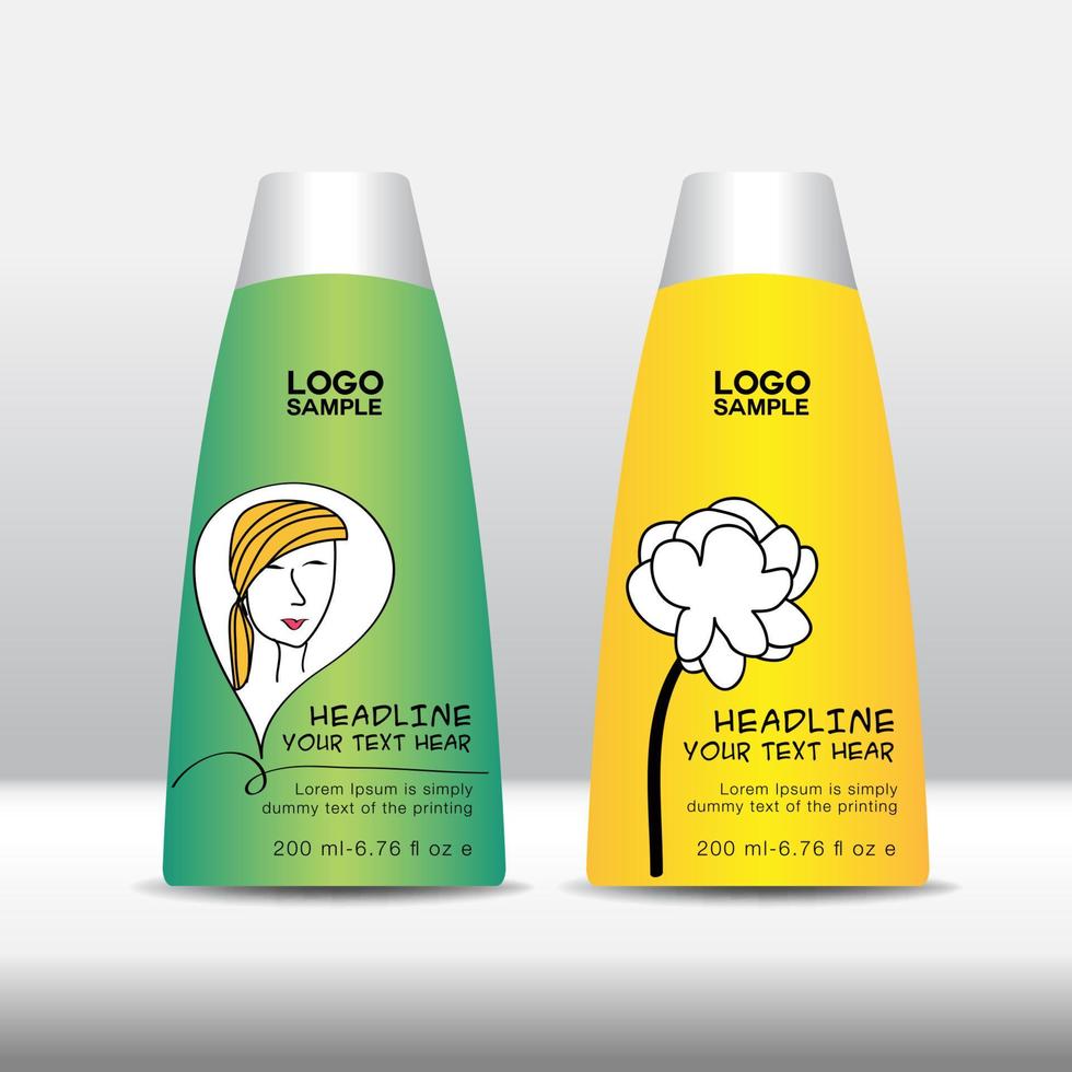 Cosmetics Bottle Packaging Vector illustration, Body cream Bottle template design, Label design, vector objects, Cosmetics Packaging template design, Bottle mock up, graphic design element concept
