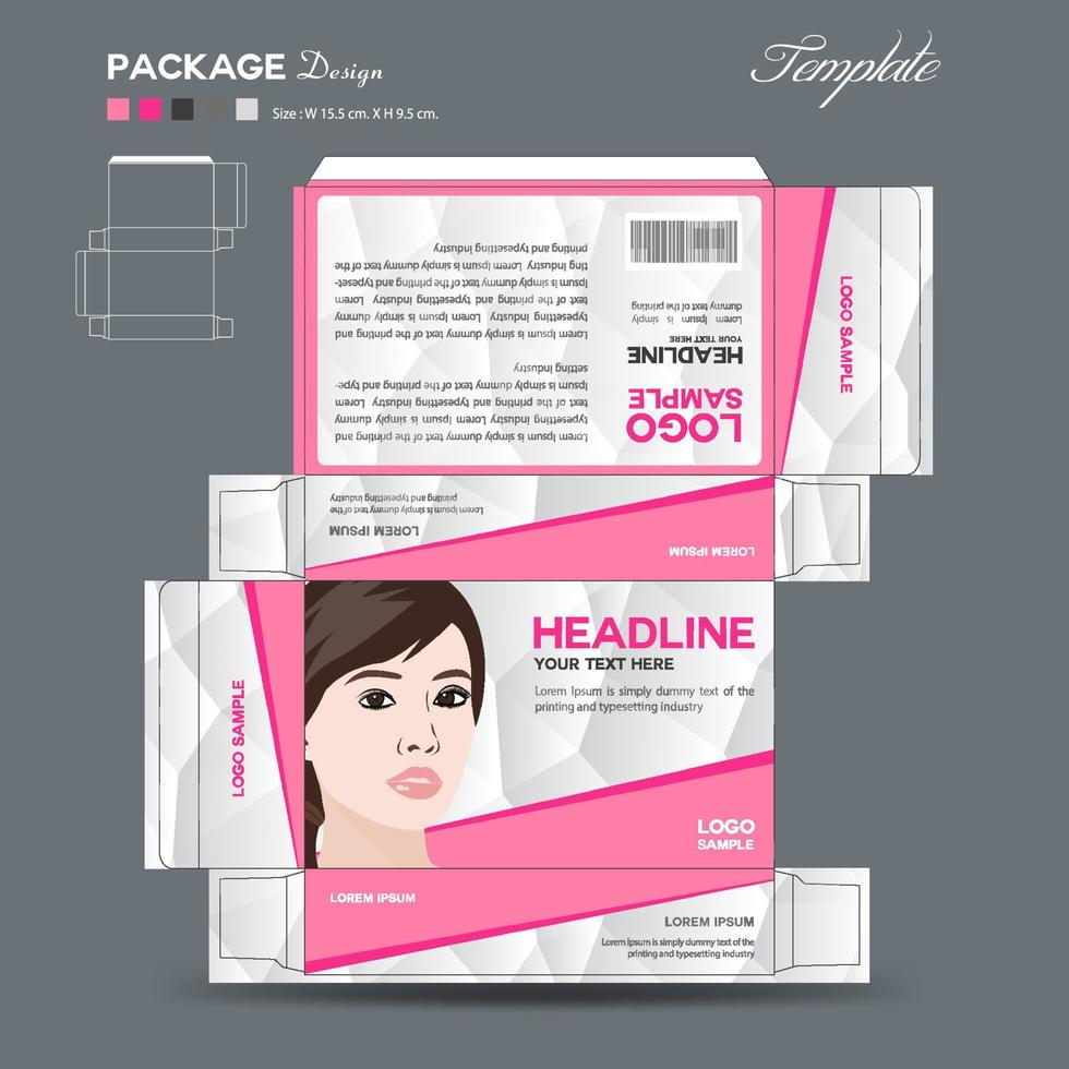 Supplements and Cosmetic box design, Package design template, box outline, Box Packaging design, Label design, packaging design creative idea vector illustration, white polygon background