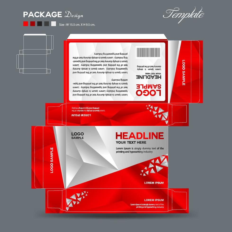 Supplements and Cosmetic box design, Package design template, box outline, Box Packaging design, Label design, packaging design creative idea vector illustration, red polygon background
