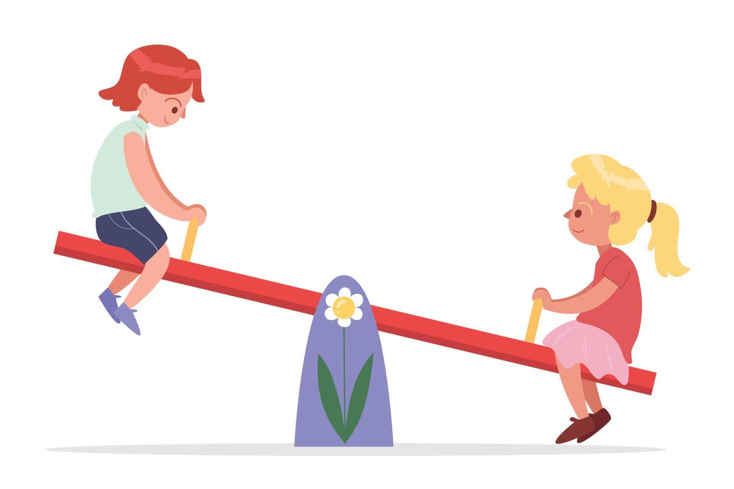 Kids playing on a seesaw cartoon vector