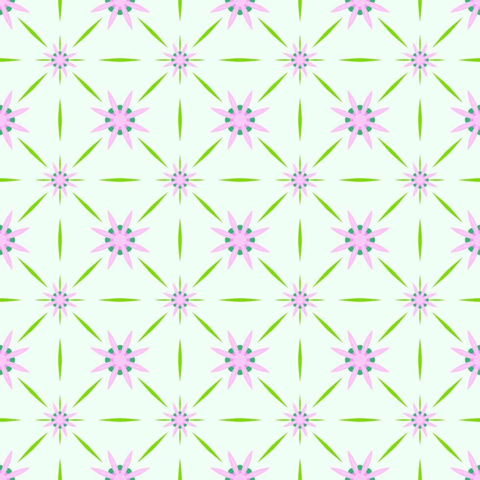 Floral seamless pattern green background vector.  Geometric pink flowers. vector