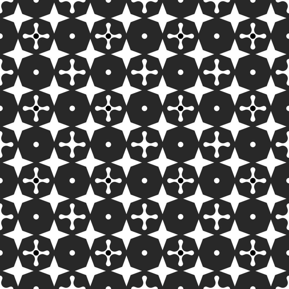 Four-pointed star seamless pattern middle dot rounded plus sign dark background. vector
