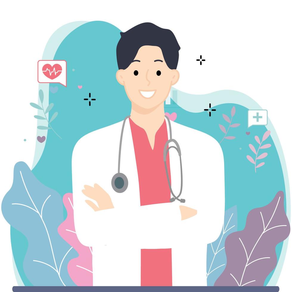 Profile of a doctor standing, doctor illustration, vector profile icon, portraits