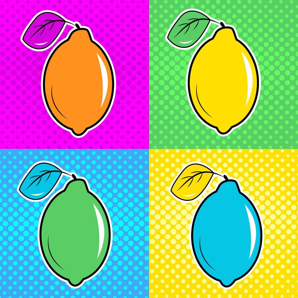 cartel con limones de diferentes colores en estilo pop art vector