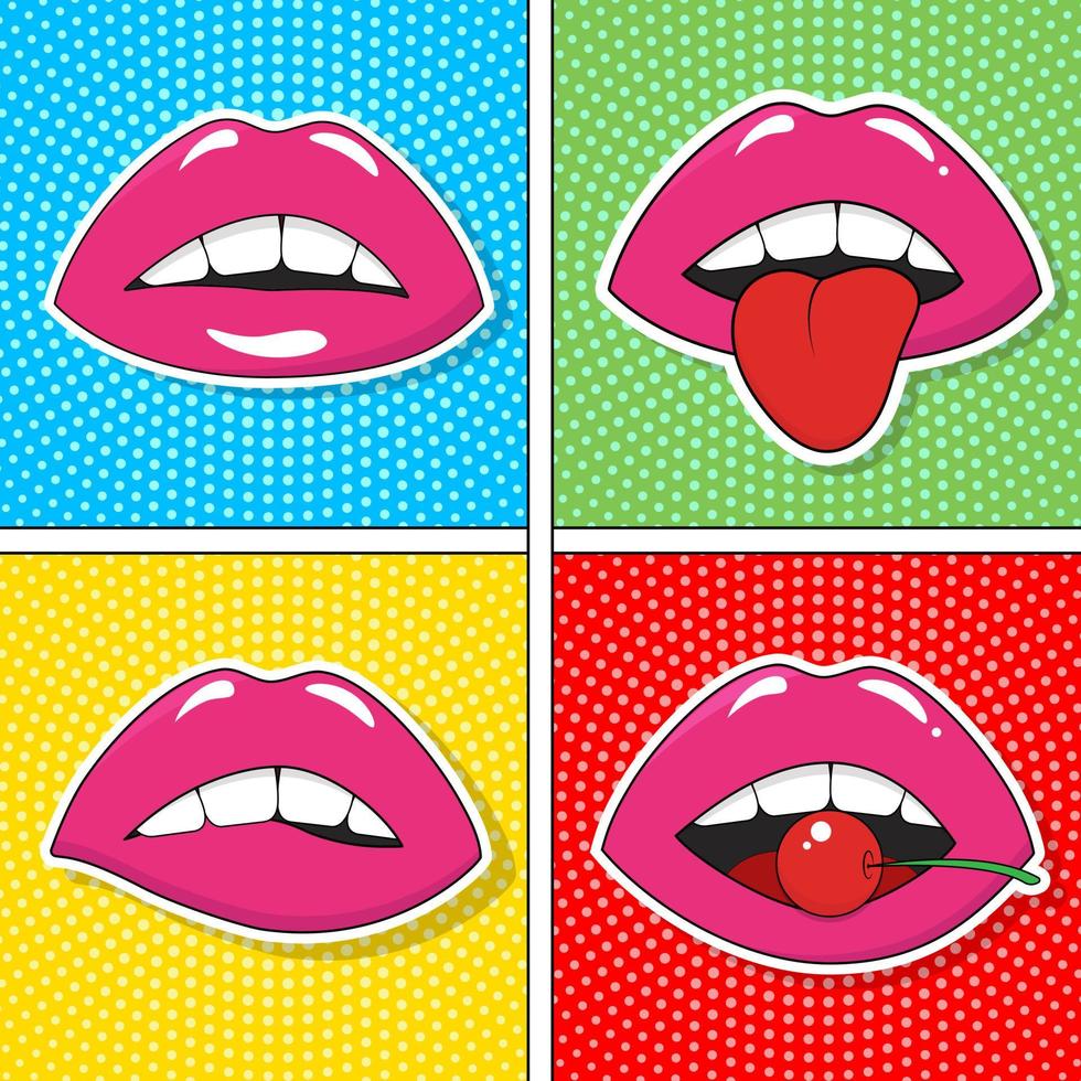 cartel vintage con labios en estilo pop art. vector