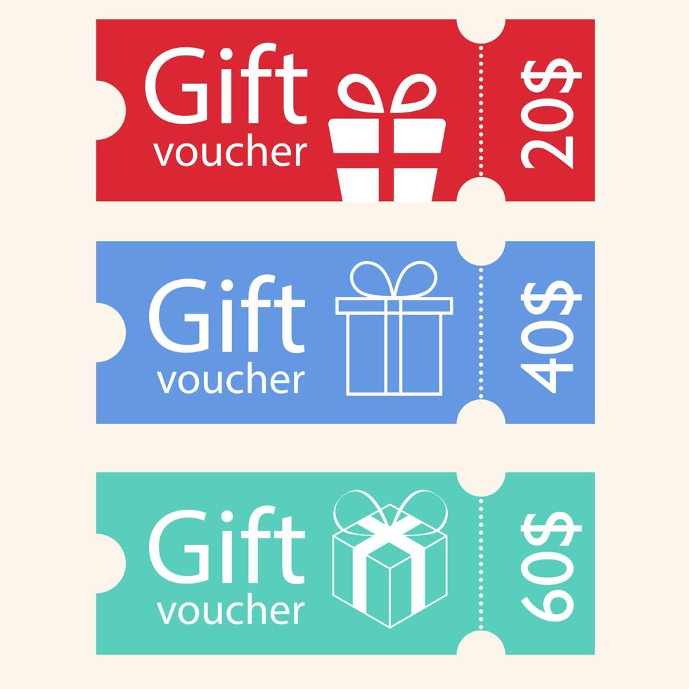 Set of discount coupons with different gift boxes vector
