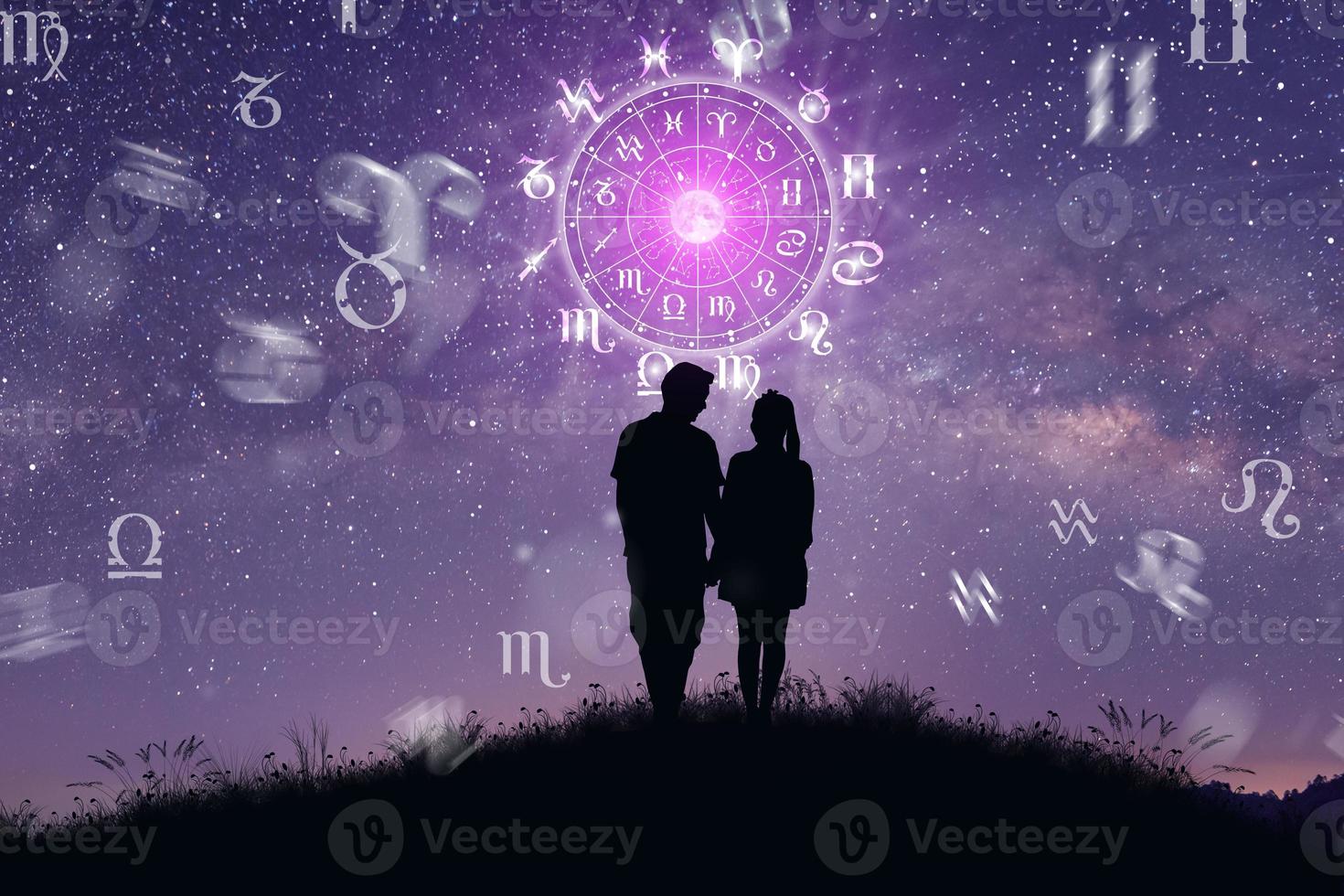 Zodiac wheel. Astrology and Couple concept. photo