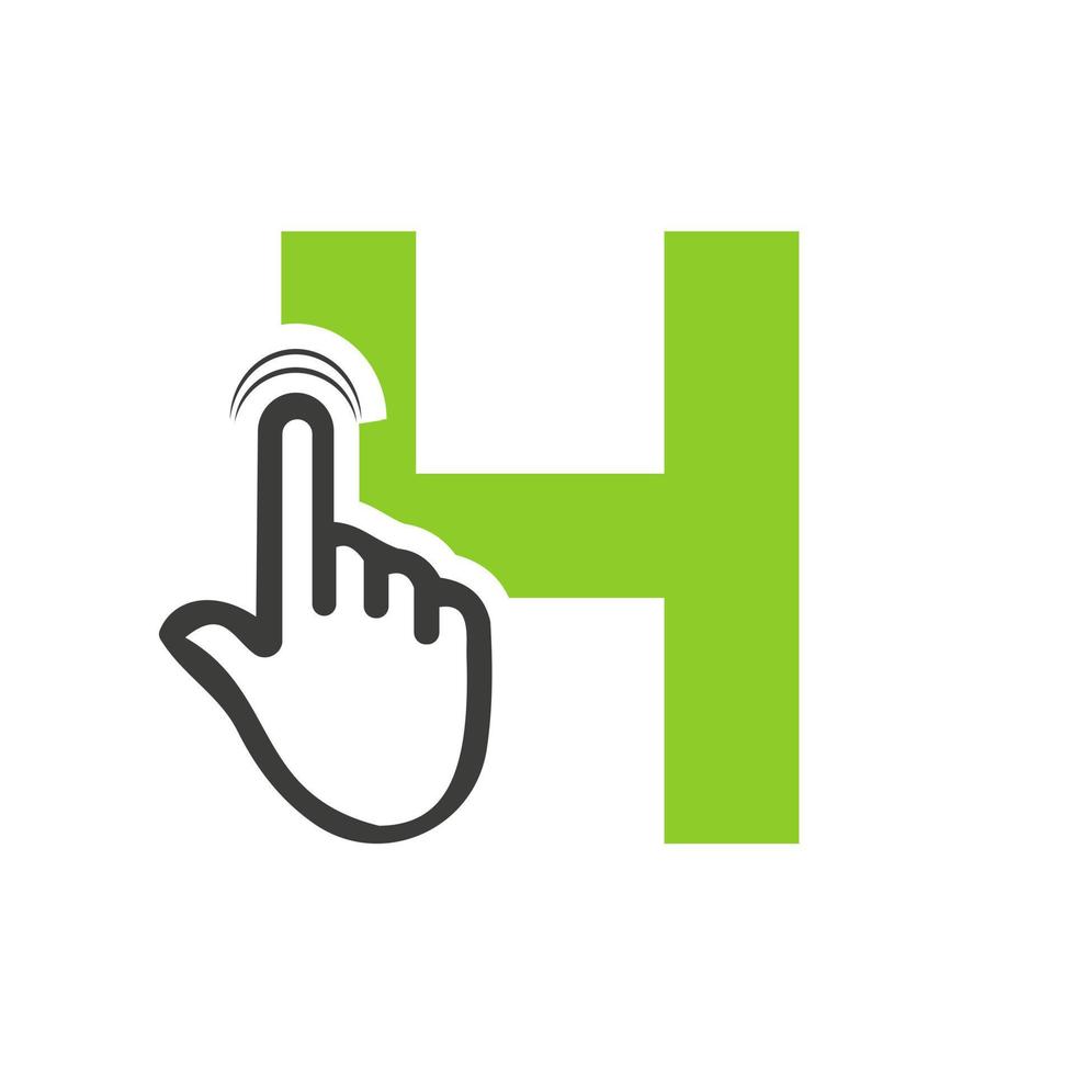 concepto de plantilla de vector de logotipo de clic de dedo de letra h para símbolo de tecnología