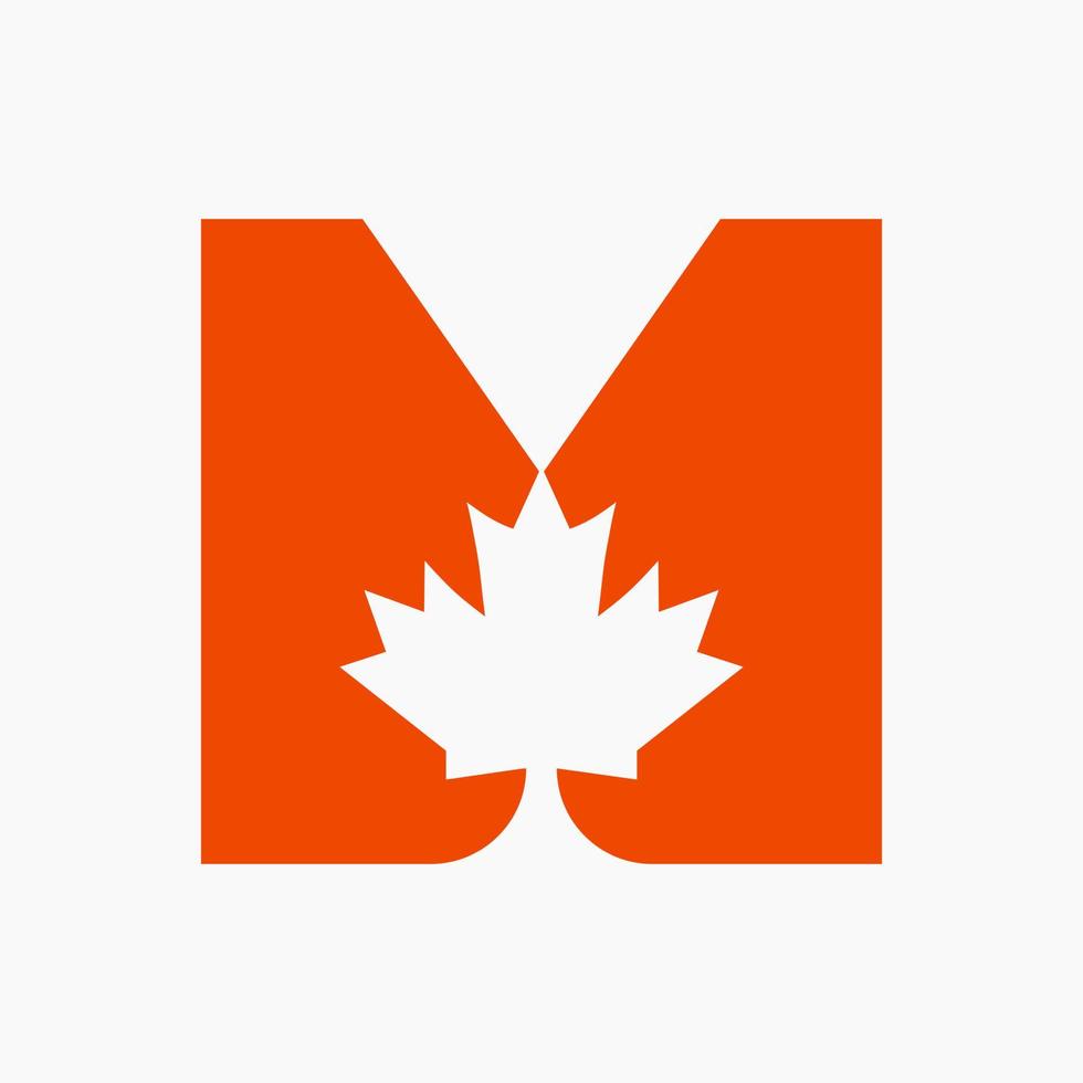 Canadian Red Maple Logo On Letter M Vector Symbol Maple Leaf Concept canadian-red-maple-logo-on-letter-m-vector-symbol-maple-leaf-concept