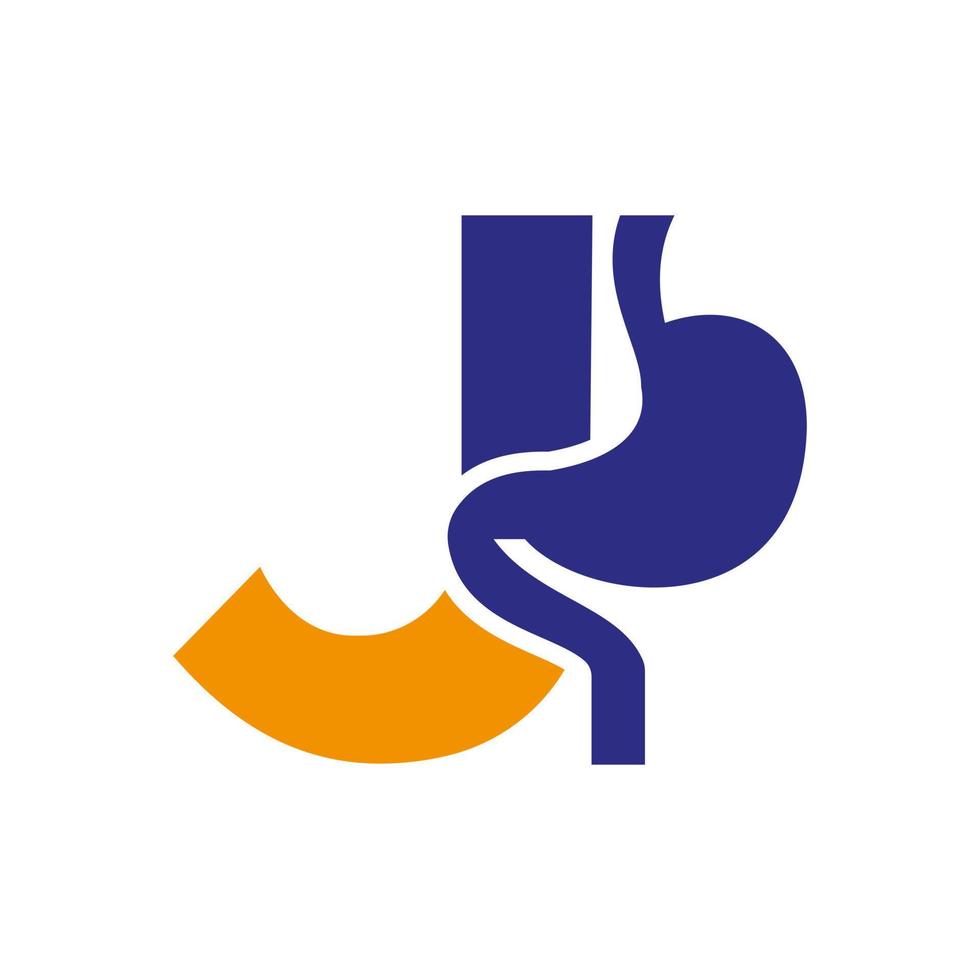 Letter J Minimal Stomach Logo Design for Medical and Healthcare Symbol Vector Template