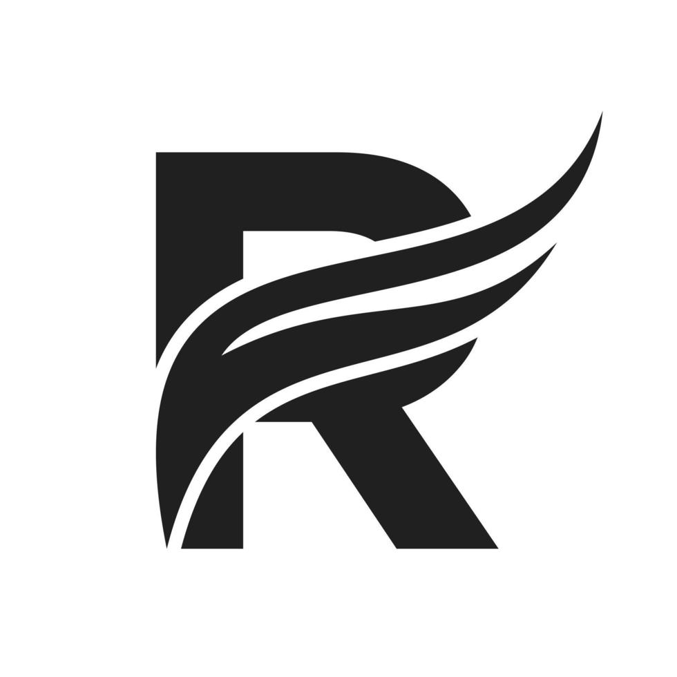 diseño del logotipo del ala de la letra r. logotipo de transporte vector