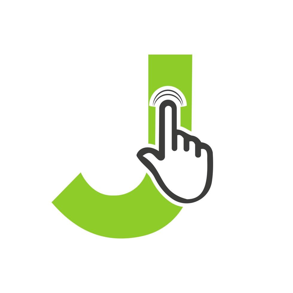 Letter J Finger Click Logo Vector Template Concept For Technology Symbol