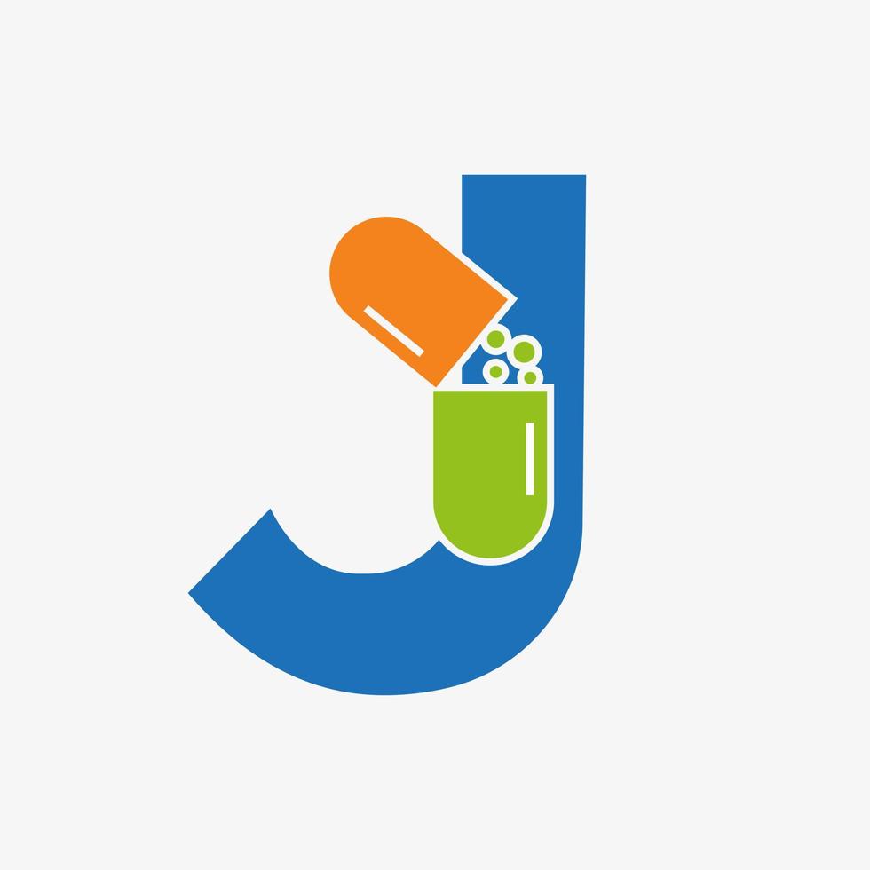 concepto de logotipo de tableta de medicina letra j para plantilla de vector de signo de logotipo de atención médica