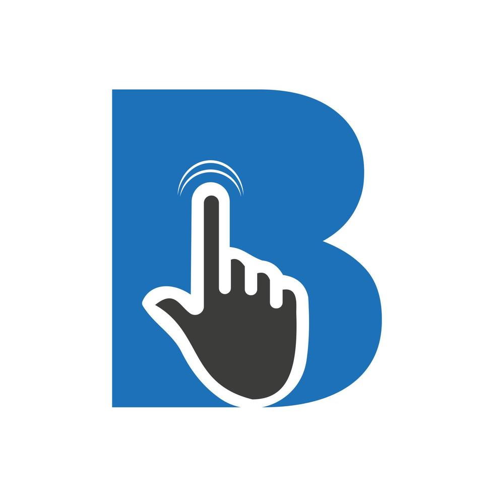 concepto de plantilla de vector de logotipo de clic de dedo de letra b para símbolo de tecnología