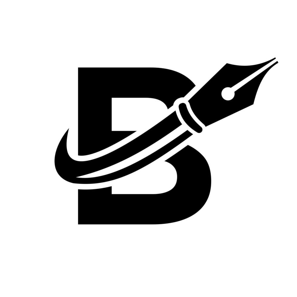 logotipo de educación en concepto de letra b con plantilla de vector de punta de pluma