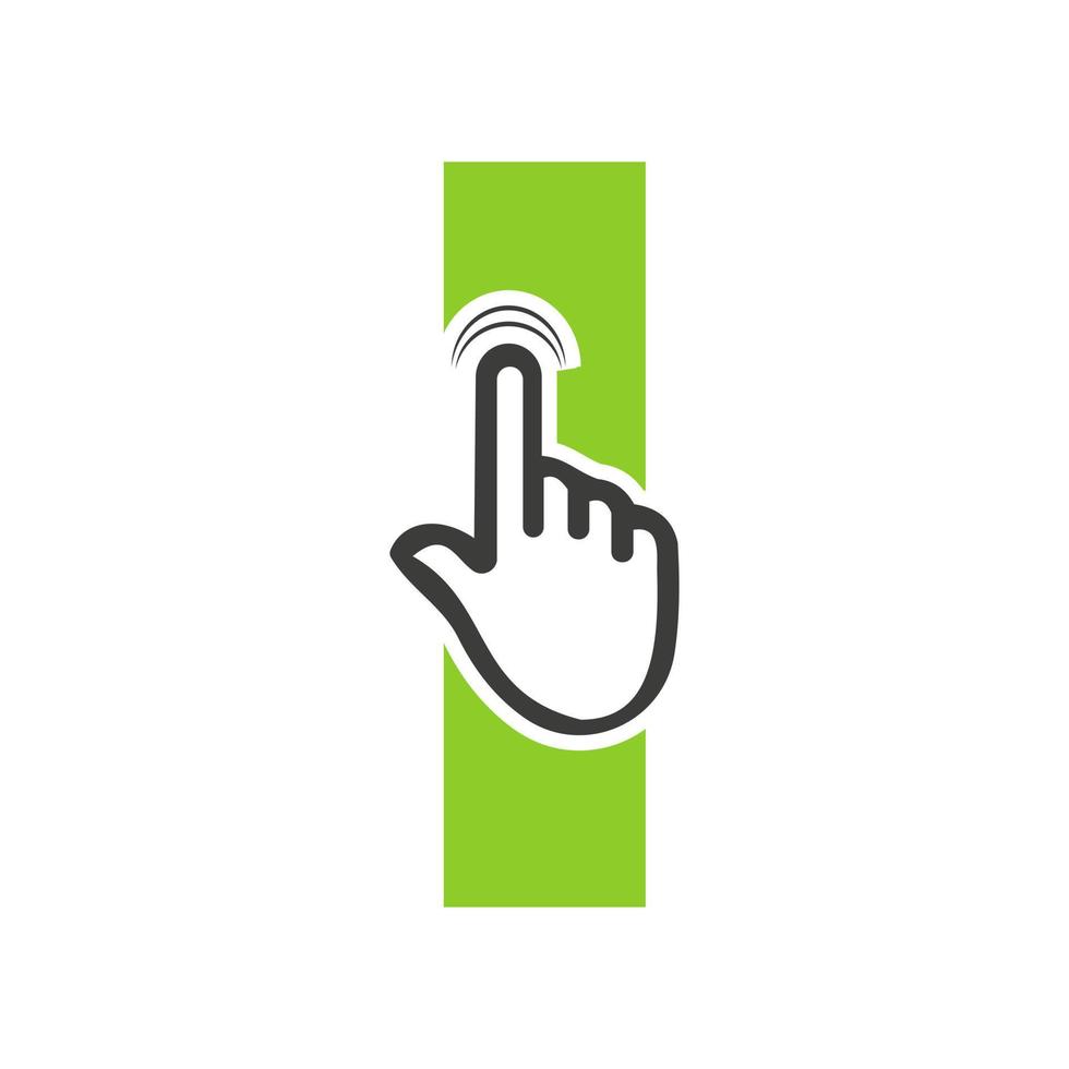 concepto de plantilla de vector de logotipo de clic de dedo de letra i para símbolo de tecnología