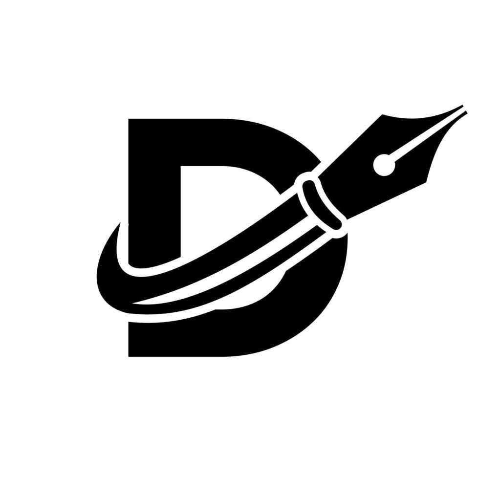 logotipo de educación en concepto de letra d con plantilla de vector de punta de pluma
