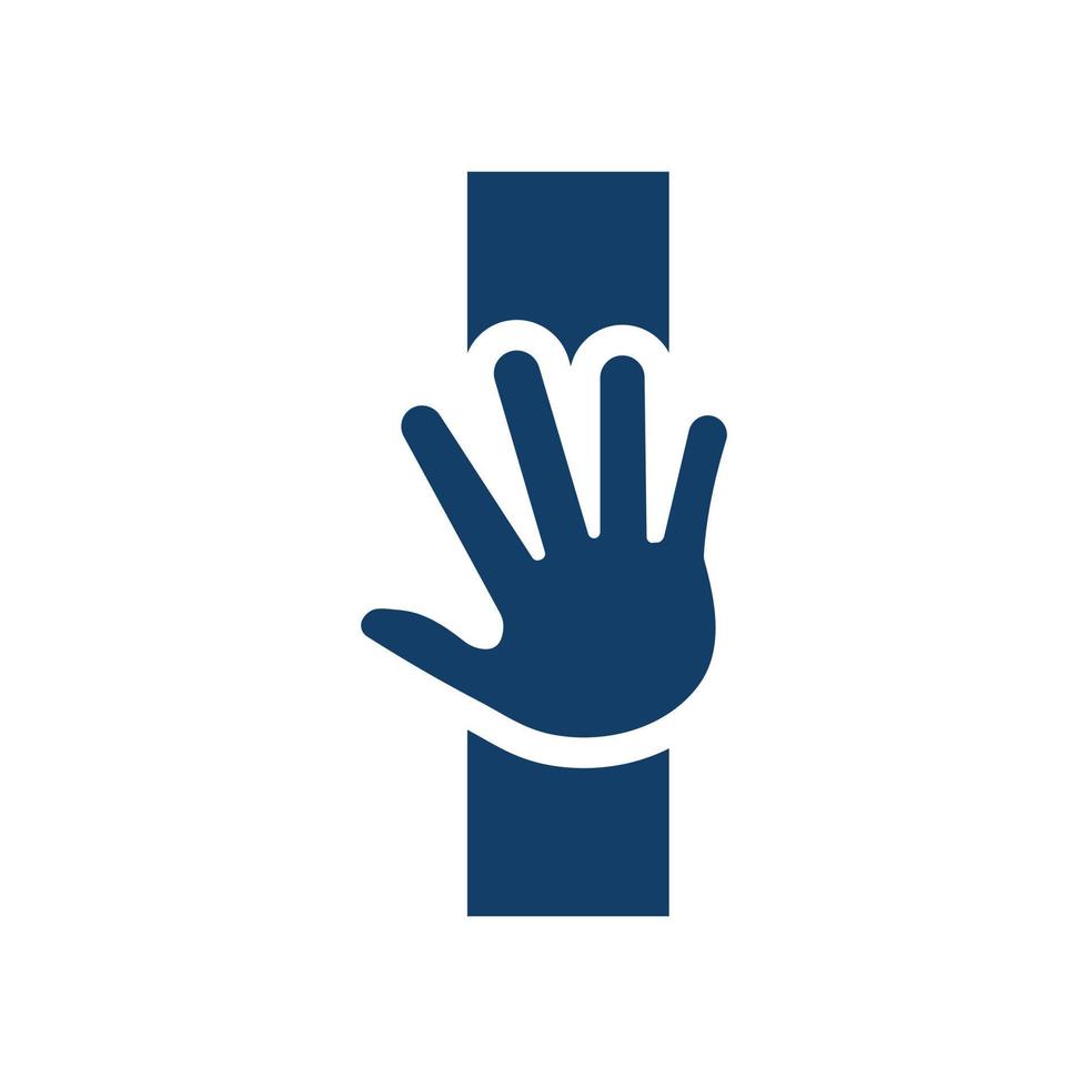 letra i concepto de logotipo de mano para cuidado de manos, signo de caridad y plantilla de vector de símbolo de logotipo de donación