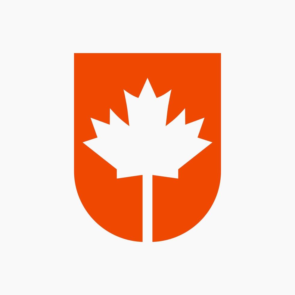 Canadian Red Maple Logo on Letter U Vector Symbol. Maple Leaf Concept For Canadian Company Identity