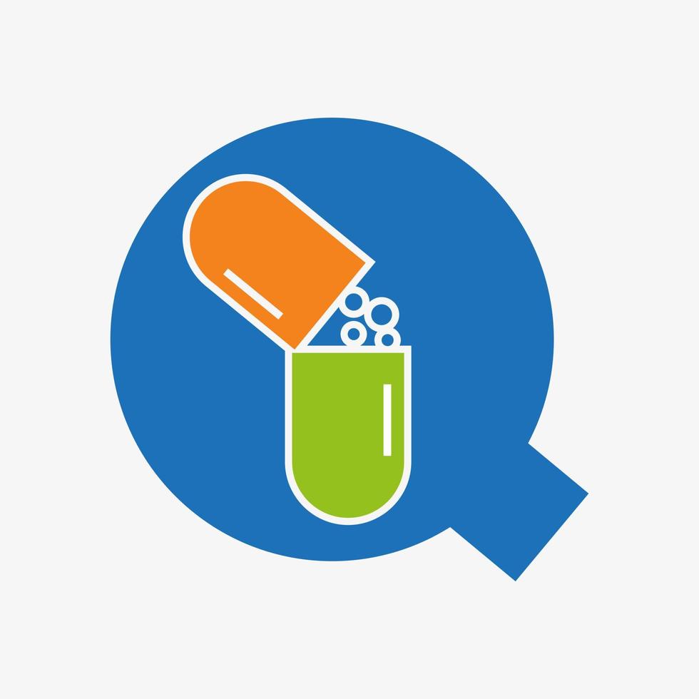 concepto de logotipo de tableta de medicina letra q para plantilla de vector de signo de logotipo de atención médica