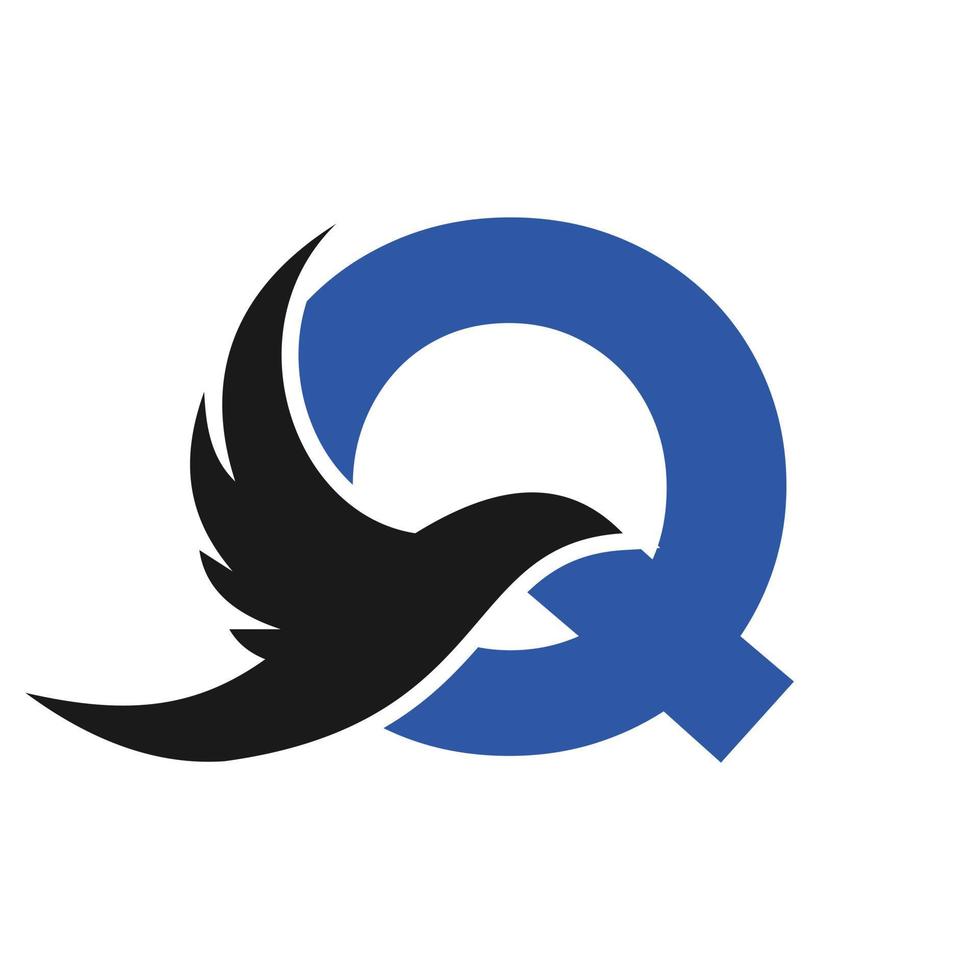 Letter Q Flying Bird Logo Template Vector Sign. Dove Bird Logo on Letter W Concept