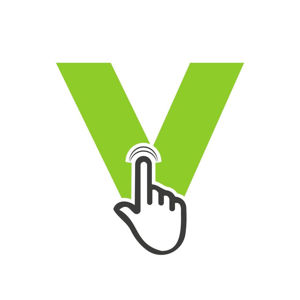 Letter V Finger Click Logo Vector Template Concept For Technology Symbol