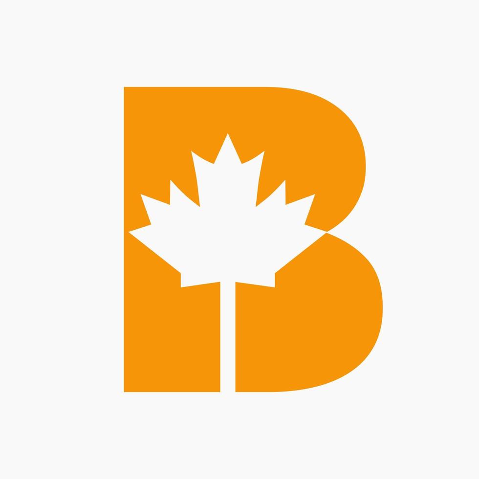 Canadian Red Maple Logo on Letter B Vector Symbol. Maple Leaf Concept For Canadian Company Identity